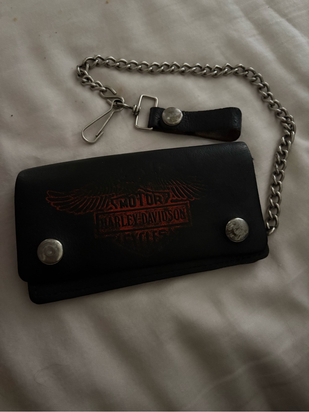 Harley-Davidson Black Leather Wallet with Silver Chain